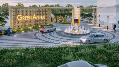 Indiabulls Green Avenue entrance gate with fountain and road layout in Sector 2 Kharkhoda Sonipat